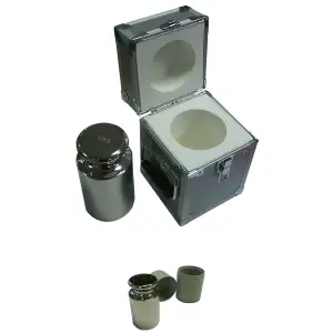 POLISHED STAINLESS STEEL M1 CALIBRATION TEST WEIGHTS WITH CONTAINERS